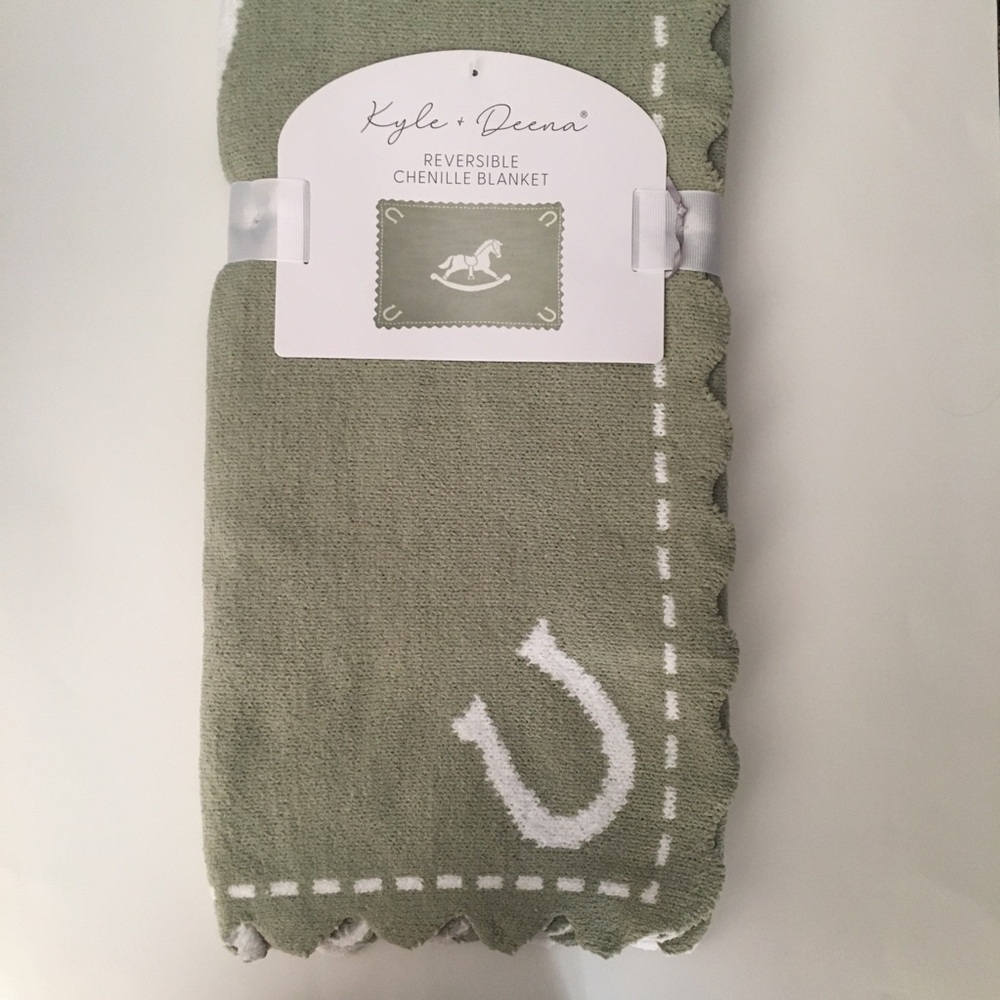 NEW Baby Blanket Green Reversible Soft Chenille Scalloped Edge | Kyle & Deena